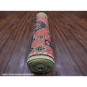 2'7"x11'2" Indian Red, Pure And Soft Wool, Densely Woven, Hand Knotted Geometric Pattern, Peshawar With Berber Influence, Vegetable Dyes, Runner Oriental Rug FWR537690