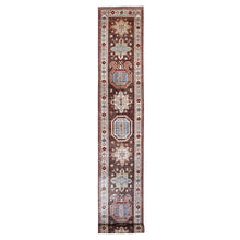 Load image into Gallery viewer, 2&#39;5&quot;x20&#39;5&quot; Dark Chestnut Brown With Ivory Border, Afghan Hand Knotted Super Kazak With Shiny Wool, Large Medallions, Vegetable Dyes, Oriental XL Runner Rug FWR537702