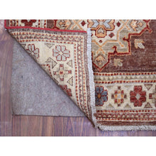 Load image into Gallery viewer, 2&#39;5&quot;x20&#39;5&quot; Dark Chestnut Brown With Ivory Border, Afghan Hand Knotted Super Kazak With Shiny Wool, Large Medallions, Vegetable Dyes, Oriental XL Runner Rug FWR537702