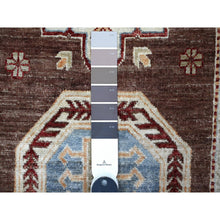 Load image into Gallery viewer, 2&#39;5&quot;x20&#39;5&quot; Dark Chestnut Brown With Ivory Border, Afghan Hand Knotted Super Kazak With Shiny Wool, Large Medallions, Vegetable Dyes, Oriental XL Runner Rug FWR537702