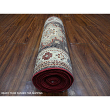 Load image into Gallery viewer, 2&#39;5&quot;x20&#39;5&quot; Dark Chestnut Brown With Ivory Border, Afghan Hand Knotted Super Kazak With Shiny Wool, Large Medallions, Vegetable Dyes, Oriental XL Runner Rug FWR537702