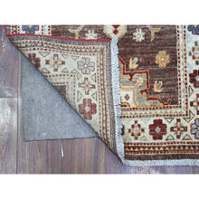 Load image into Gallery viewer, 2&#39;8&quot;x17&#39;4&quot; Walnut Brown and Cloud White, Hand Knotted Large Tribal Motifs, 100% Wool, Natural Dyes, Afghan Super Kazak XL Runner Oriental Rug FWR537708