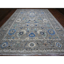 Load image into Gallery viewer, 11&#39;9&quot;x15&#39;2&quot; Solid Gray, Soft And Velvety Wool, Hand Knotted, Natural Dyes, Fine Aryana Peshawar With Heriz All Over Design, Oversized Oriental Rug FWR537714