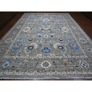 11'9"x15'2" Solid Gray, Soft And Velvety Wool, Hand Knotted, Natural Dyes, Fine Aryana Peshawar With Heriz All Over Design, Oversized Oriental Rug FWR537714