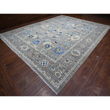 Load image into Gallery viewer, 11&#39;9&quot;x15&#39;2&quot; Solid Gray, Soft And Velvety Wool, Hand Knotted, Natural Dyes, Fine Aryana Peshawar With Heriz All Over Design, Oversized Oriental Rug FWR537714