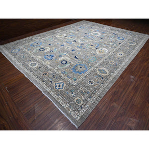 11'9"x15'2" Solid Gray, Soft And Velvety Wool, Hand Knotted, Natural Dyes, Fine Aryana Peshawar With Heriz All Over Design, Oversized Oriental Rug FWR537714