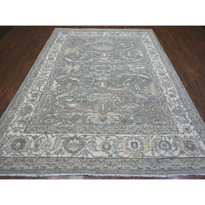 8'3"x10'5" Ultimate Gray, Hand Knotted With Sickle Leaf Design, Densely Woven, Velvety Wool, Vegetable Dyes, Fine Peshawar Heriz, Oriental Rug FWR537720