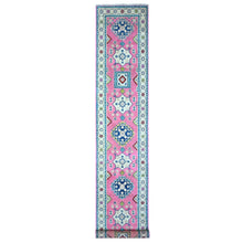 Load image into Gallery viewer, 2&#39;7&quot;x15&#39;6&quot; Starburst Pink, Organic Wool, All Over Caucasian Motifs Design, Fusion Kazak, Hand Knotted Runner Oriental Rug FWR537726