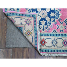 Load image into Gallery viewer, 2&#39;7&quot;x15&#39;6&quot; Starburst Pink, Organic Wool, All Over Caucasian Motifs Design, Fusion Kazak, Hand Knotted Runner Oriental Rug FWR537726