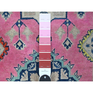 2'7"x15'6" Starburst Pink, Organic Wool, All Over Caucasian Motifs Design, Fusion Kazak, Hand Knotted Runner Oriental Rug FWR537726