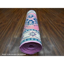 Load image into Gallery viewer, 2&#39;7&quot;x15&#39;6&quot; Starburst Pink, Organic Wool, All Over Caucasian Motifs Design, Fusion Kazak, Hand Knotted Runner Oriental Rug FWR537726