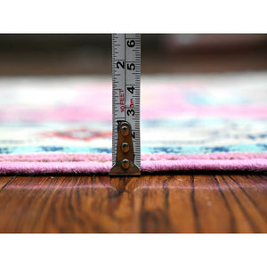 2'7"x15'6" Starburst Pink, Organic Wool, All Over Caucasian Motifs Design, Fusion Kazak, Hand Knotted Runner Oriental Rug FWR537726