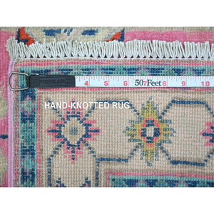 2'7"x15'6" Starburst Pink, Organic Wool, All Over Caucasian Motifs Design, Fusion Kazak, Hand Knotted Runner Oriental Rug FWR537726