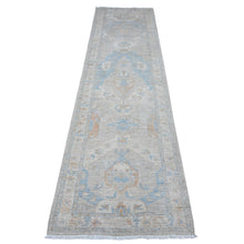 Load image into Gallery viewer, 2&#39;7&quot;x9&#39;6&quot; Ice Cube Gray, All Natural Wool, Vegetable Dyes, Fine Aryana Peshawar With All Over Geometric Leaf Design, Hand Knotted Runner Oriental Rug FWR537762