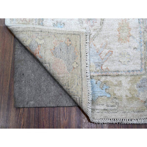 2'6"x19'1" Chrome Gray, Wool Foundation, Natural Dyes, Hand Knotted, Soft Pile, Village Elements All Over, Afghan Angora Oushak, XL Runner Oriental Rug FWR537774