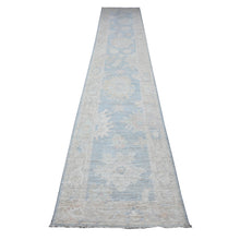 Load image into Gallery viewer, 2&#39;7&quot;x15&#39;3&quot; Queen Blue, Rural Motifs All Over Design, Wool Weft, Hand Knotted, Vegetable Dyes, Afghan Angora Oushak, XL Runner Oriental Rug FWR537780