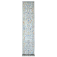 Load image into Gallery viewer, 2&#39;7&quot;x15&#39;9&quot; White Smoke Gray, Natural Dyes with Colorful All Over Tribal Medallions Design, Wool Foundation, Afghan Angora Oushak, Hand Knotted, XL Runner Oriental Rug FWR537786