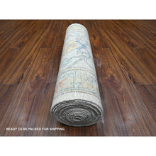 Load image into Gallery viewer, 2&#39;7&quot;x15&#39;9&quot; White Smoke Gray, Natural Dyes with Colorful All Over Tribal Medallions Design, Wool Foundation, Afghan Angora Oushak, Hand Knotted, XL Runner Oriental Rug FWR537786