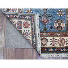 Load image into Gallery viewer, 2&#39;7&quot;x19&#39;6&quot; Dodger Blue With Winter White, Afghan Super Kazak With Soft And Shiny Wool, Colorful And Vibrant Geometric Design, Hand Knotted XL Runner Oriental Rug FWR537828