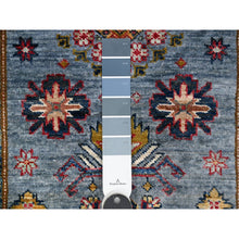 Load image into Gallery viewer, 2&#39;7&quot;x19&#39;6&quot; Dodger Blue With Winter White, Afghan Super Kazak With Soft And Shiny Wool, Colorful And Vibrant Geometric Design, Hand Knotted XL Runner Oriental Rug FWR537828