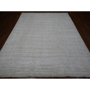 8'1"x9'7" Goose Gray, Afghan Vegetable Dyes, Wool Foundation, Hand Knotted, Faded, Angora Oushak With Willow And Cypress Tree Design, Oriental Rug FWR537858