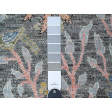 Load image into Gallery viewer, 2&#39;6&quot;x6&#39;2&quot; Slate Gray, Hand Knotted, Extra Soft Wool, Afghan Peshawar with Birds of Paradise, Natural Dyes, Runner Oriental Rug FWR537888