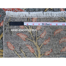 Load image into Gallery viewer, 2&#39;6&quot;x6&#39;2&quot; Slate Gray, Hand Knotted, Extra Soft Wool, Afghan Peshawar with Birds of Paradise, Natural Dyes, Runner Oriental Rug FWR537888