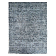 Load image into Gallery viewer, 9&#39;3&quot;x12&#39;6&quot; Zombie Gray, Worn Wool, Hand Knotted, Broken Design, Distressed Look, Vintage Persian Kerman, Overdyed And Secured, Oriental Rug FWR537918