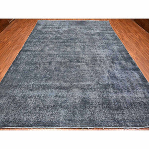 9'3"x12'6" Zombie Gray, Worn Wool, Hand Knotted, Broken Design, Distressed Look, Vintage Persian Kerman, Overdyed And Secured, Oriental Rug FWR537918