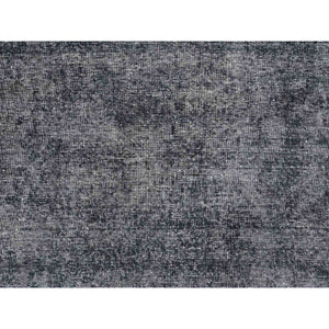 9'3"x12'6" Zombie Gray, Worn Wool, Hand Knotted, Broken Design, Distressed Look, Vintage Persian Kerman, Overdyed And Secured, Oriental Rug FWR537918