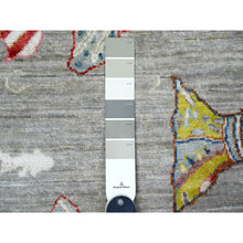 Load image into Gallery viewer, 4&#39;1&quot;x12&#39; Rocky Gray, Hand Knotted Extra Soft Wool, Afghan Peshawar Oceanic Colorful Fish Design, Natural Dyes, Denser Weave Oriental Rug FWR537960