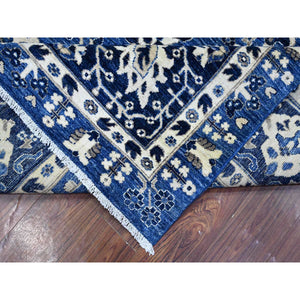 9'2"x11'6" Blue Yonder, Vegetable Dyes, Soft Wool, Fine Peshawar With All Over Mahal Design, Hand Knotted, Oriental Rug FWR537984