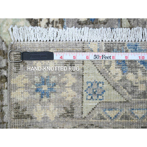 2'6"x5'8" Abalone Gray, Aryana Collection, Mamluk Design With All Over Large Geometric Motifs, Hand Knotted, Vibrant Wool, Natural Dyes, Runner Oriental Rug FWR538002