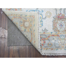 Load image into Gallery viewer, 4&#39;x10&#39; Silver Gray, Natural Dyes, Hand Knotted, Wool Weft, Afghan Angora Oushak, Vibrant Tribal Flower And Leaf Design, Wide Runner Oriental Rug FWR538032