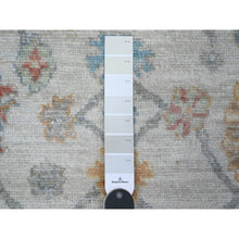 Load image into Gallery viewer, 4&#39;x10&#39; Silver Gray, Natural Dyes, Hand Knotted, Wool Weft, Afghan Angora Oushak, Vibrant Tribal Flower And Leaf Design, Wide Runner Oriental Rug FWR538032