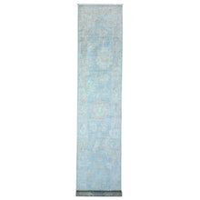 Load image into Gallery viewer, 2&#39;10&quot;x16&#39; Ruddy Blue, Extra Soft Wool Weft, Vegetable Dyes, Afghan Angora Oushak, Hand Knotted With Rural Floral All Over Design, XL Runner Oriental Rug FWR538068