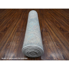 Load image into Gallery viewer, 2&#39;10&quot;x16&#39; Ruddy Blue, Extra Soft Wool Weft, Vegetable Dyes, Afghan Angora Oushak, Hand Knotted With Rural Floral All Over Design, XL Runner Oriental Rug FWR538068