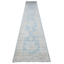 Load image into Gallery viewer, 2&#39;9&quot;x15&#39;4&quot; Riviera Blue, Hand Knotted Village Floral Medallions All Over Design, Afghan Angora Oushak, Vegetable Dyes, Wool Weft, XL Runner Oriental Rug FWR538086