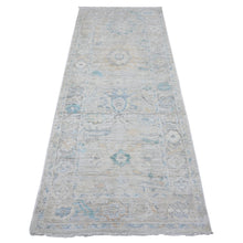 Load image into Gallery viewer, 3&#39;2&quot;x7&#39;9&quot; Silver Gray, Hand Knotted, Vegetable Dyes, Wool Weft, Rural Flower And Leaf All Over Design, Faded Afghan Angora Oushak, Runner Oriental Rug FWR538116