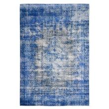 Load image into Gallery viewer, 8&#39;3&quot;x12&#39; Denim Blue, Sheared Low, Sides And Ends Secured Professionally, Pure Wool, Hand Knotted, Overdyed Vintage Persian Kerman, Clean, Oriental Rug FWR538164