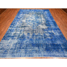 Load image into Gallery viewer, 8&#39;3&quot;x12&#39; Denim Blue, Sheared Low, Sides And Ends Secured Professionally, Pure Wool, Hand Knotted, Overdyed Vintage Persian Kerman, Clean, Oriental Rug FWR538164