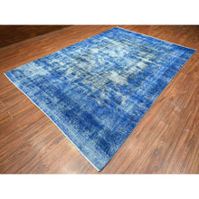 Load image into Gallery viewer, 8&#39;3&quot;x12&#39; Denim Blue, Sheared Low, Sides And Ends Secured Professionally, Pure Wool, Hand Knotted, Overdyed Vintage Persian Kerman, Clean, Oriental Rug FWR538164