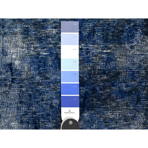 8'3"x12' Denim Blue, Sheared Low, Sides And Ends Secured Professionally, Pure Wool, Hand Knotted, Overdyed Vintage Persian Kerman, Clean, Oriental Rug FWR538164