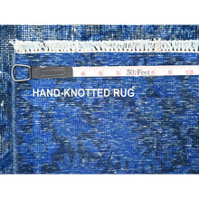 Load image into Gallery viewer, 8&#39;3&quot;x12&#39; Denim Blue, Sheared Low, Sides And Ends Secured Professionally, Pure Wool, Hand Knotted, Overdyed Vintage Persian Kerman, Clean, Oriental Rug FWR538164