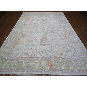 8'10"x12' Platinum Gray, Afghan Angora Oushak With Wool Weft, Hand Knotted, Natural Dyes, Rural Medallions All Over Design, Oriental Rug FWR538176