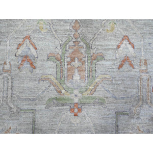 8'10"x12' Platinum Gray, Afghan Angora Oushak With Wool Weft, Hand Knotted, Natural Dyes, Rural Medallions All Over Design, Oriental Rug FWR538176