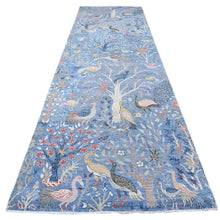 Load image into Gallery viewer, 5&#39;x14&#39;8&quot; Crayola Blue, Hand Knotted, Natural Dyes, Soft and Shiny Wool, Birds of Paradise, Tree of Life Afghan Peshawar Wide Runner Oriental Rug FWR538182