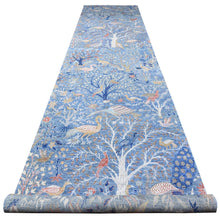 Load image into Gallery viewer, 5&#39;2&quot;x20&#39;1&quot; Cerulean Blue, Extra Soft Wool, Birds of Paradise, Hand Knotted, Natural Dyes, Tree of Life Afghan Peshawar Wide Runner Oriental Rug FWR538188