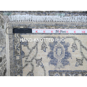 2'4"x29'2" Cloudy Gray, Hand Knotted Extra Soft Wool, Densely Woven Fine Peshawar, Vegetable Dyes With Heriz All Over Design, Oversized Runner Oriental Rug FWR538212