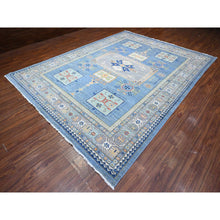 Load image into Gallery viewer, 9&#39;x12&#39; Turquoise Blue, Soft and Shiny Wool, Fine Peshawar All Over Geometric Design With Central Medallion, Vegetable Dyes, Hand Knotted, Oriental Rug FWR538230